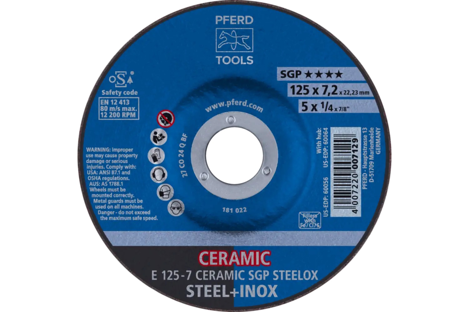 Picture of Pferd Grinding Wheel, 5" X 1/4 X 7/8, Ceramic Sgp Steelox, T27